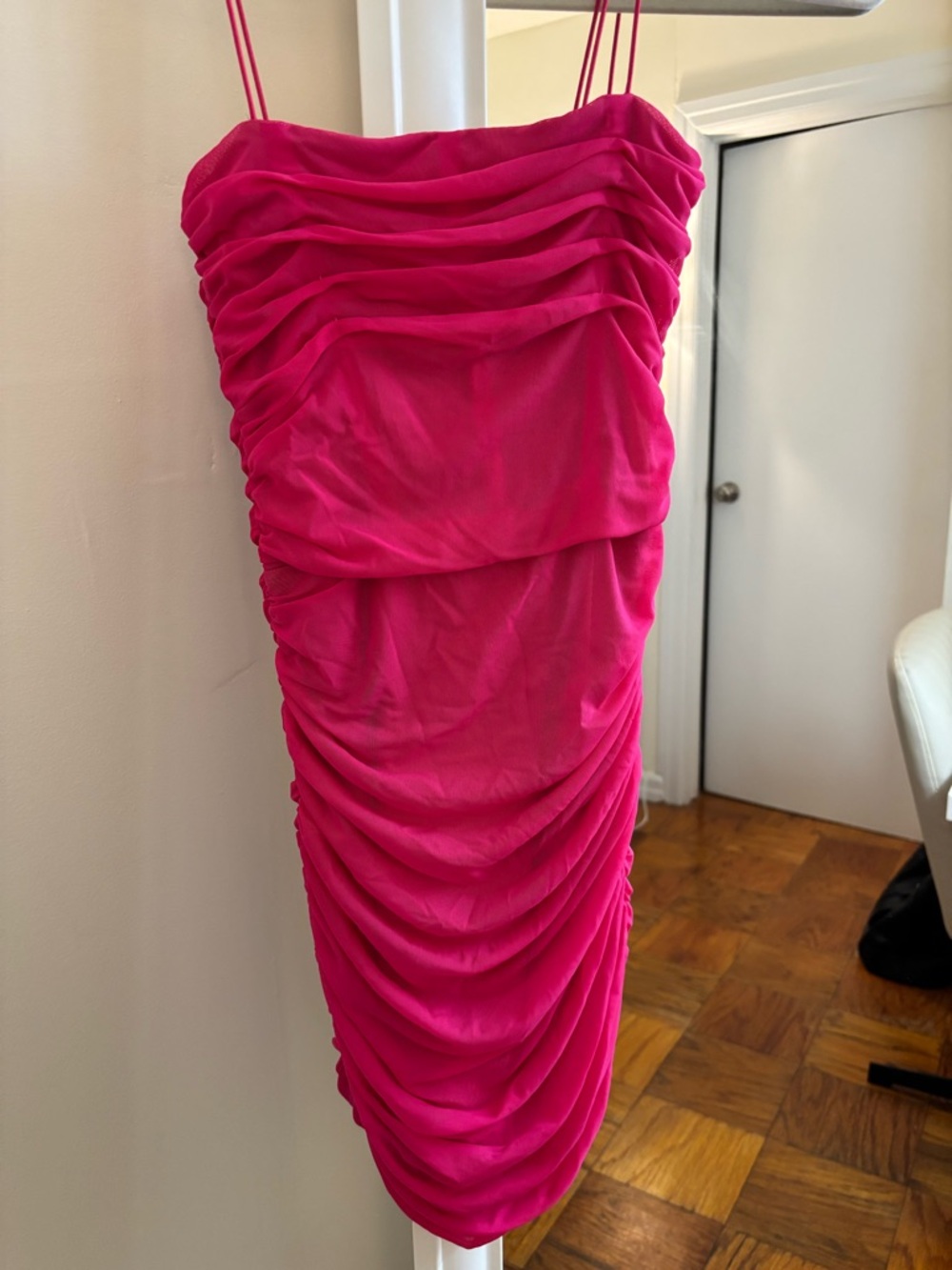 Pink Ruched Spaghetti Strap Dress